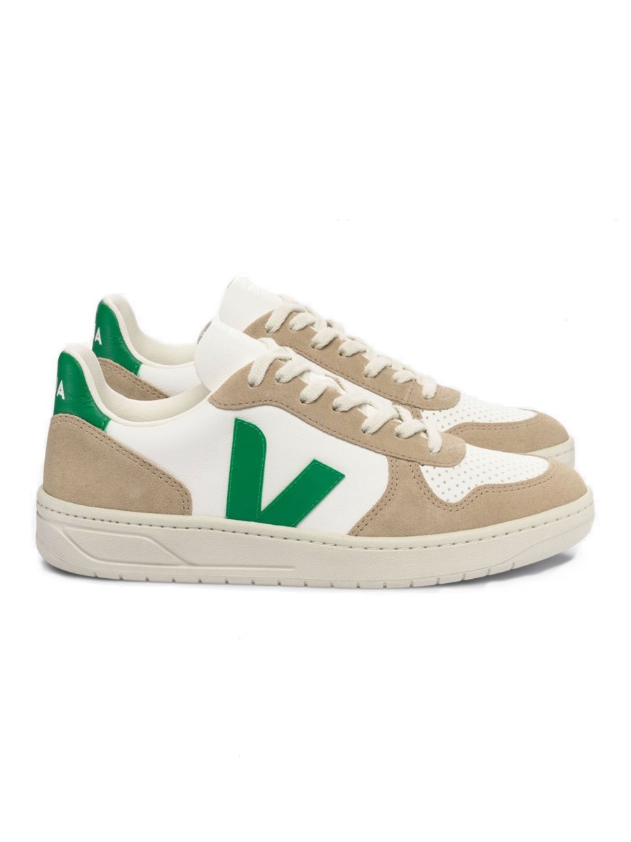 Damen VEJA | Veja V-10 Chromefree Leather Women Extra White Emeraude Sahara | 37