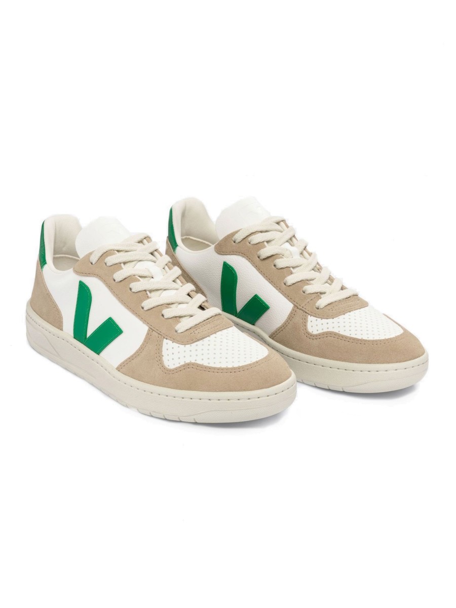 Damen VEJA | Veja V-10 Chromefree Leather Women Extra White Emeraude Sahara | 37