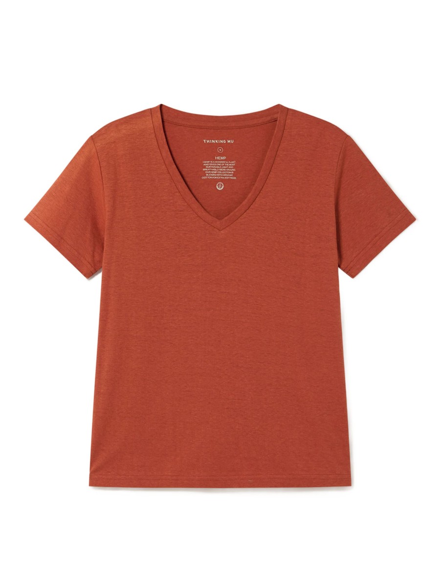 Damen Thinking MU | Thinking Mu Hemp Clavel T-Shirt Cley Red | Xs