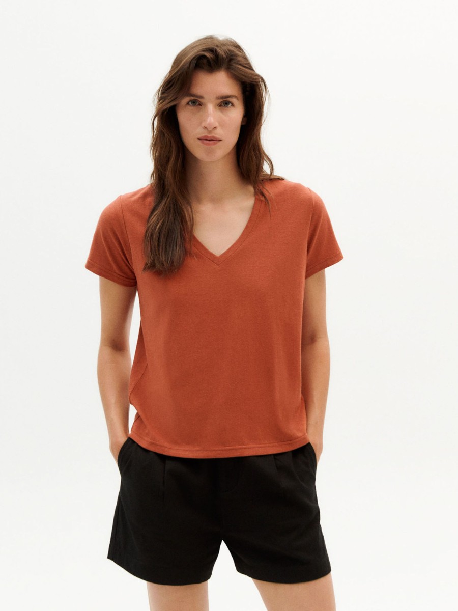 Damen Thinking MU | Thinking Mu Hemp Clavel T-Shirt Cley Red | Xs