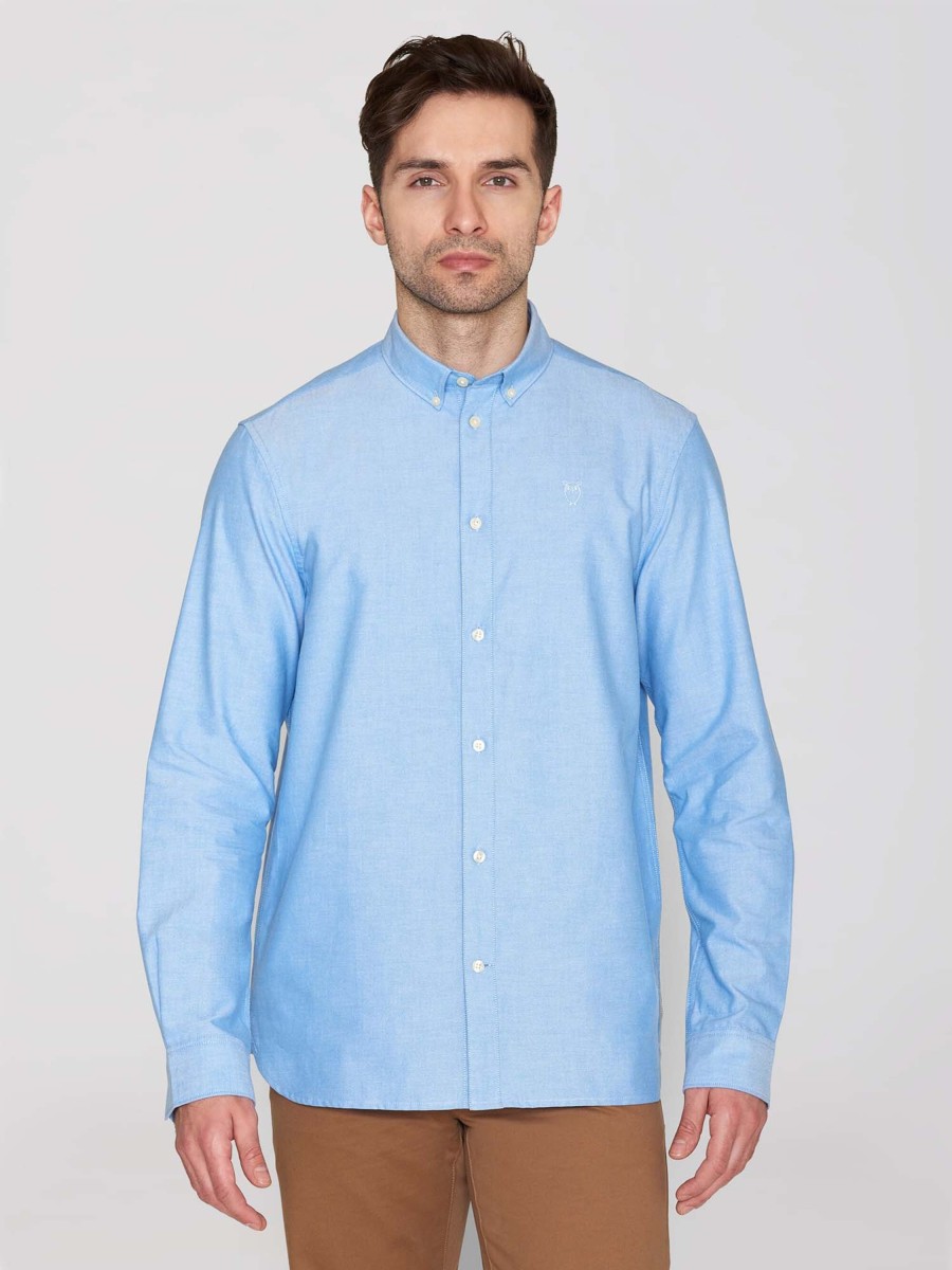 Herren Knowledge Cotton Apparel | Knowledge Cotton Apparel Harald Small Owl Oxford Regular Fit Shirt Lapis Blue | S