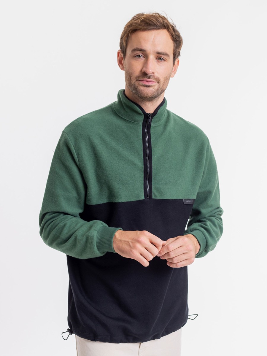 Herren Rotholz | Rotholz Divided Half Zip Sweatshirt Black Green | S