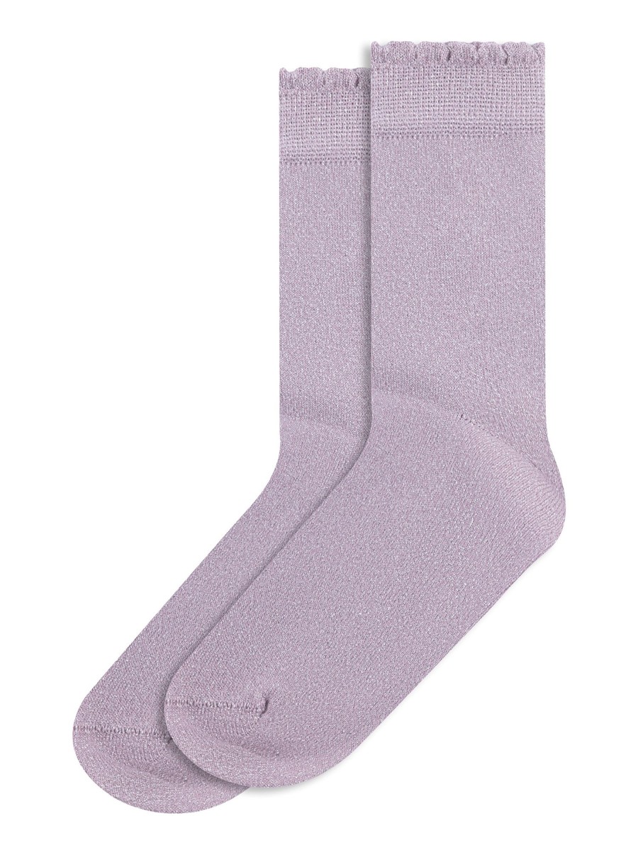 Damen Knowledge Cotton Apparel | Knowledge Cotton Apparel Scallop Rib Edge Glitter Socks Nirvana | 35-38