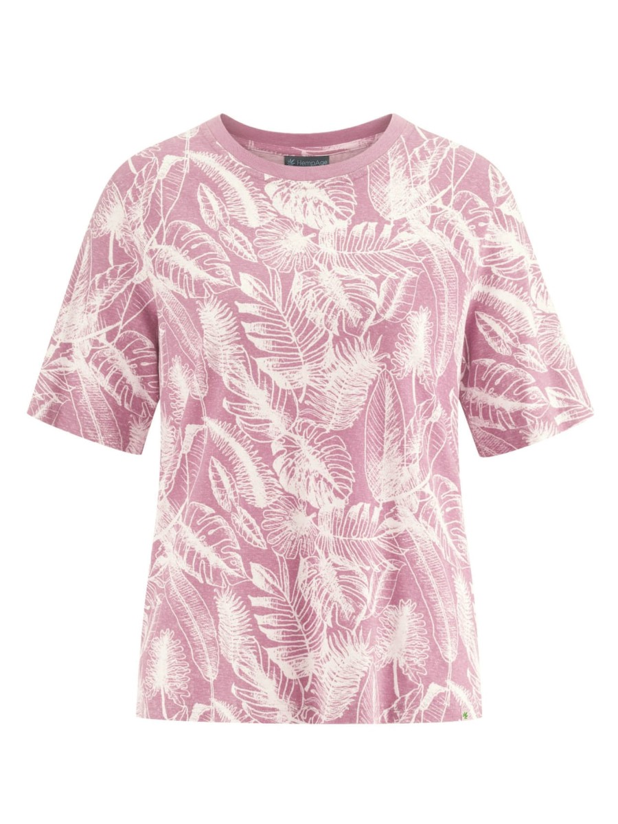 Damen HempAge | Hempage T-Shirt Jersey Jungle Print Rose | S