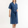 Damen Rotholz | Rotholz Bowling Shirt Dress Navy Seersucker | Xs