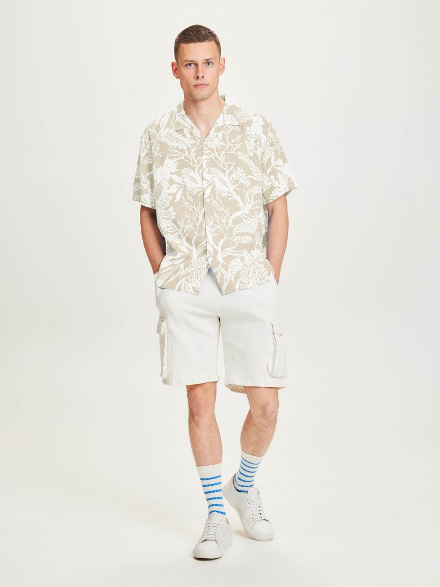 Herren Knowledge Cotton Apparel | Knowledge Cotton Apparel Ss Poplin Aop Seabreeze Tencel Box Fit Shirt Seabreeze | L