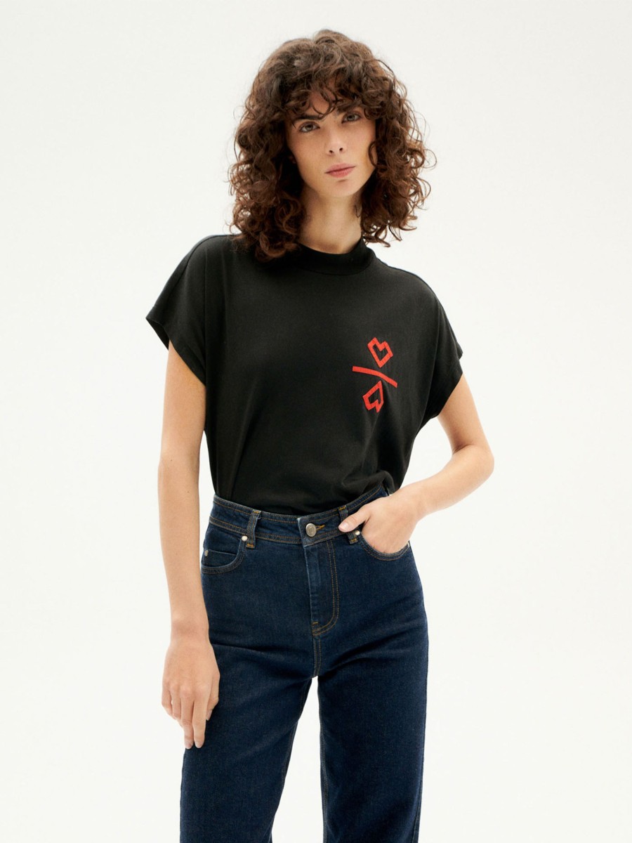 Damen Thinking MU | Thinking Mu 2 Hearts Volta T-Shirt Black | Xs