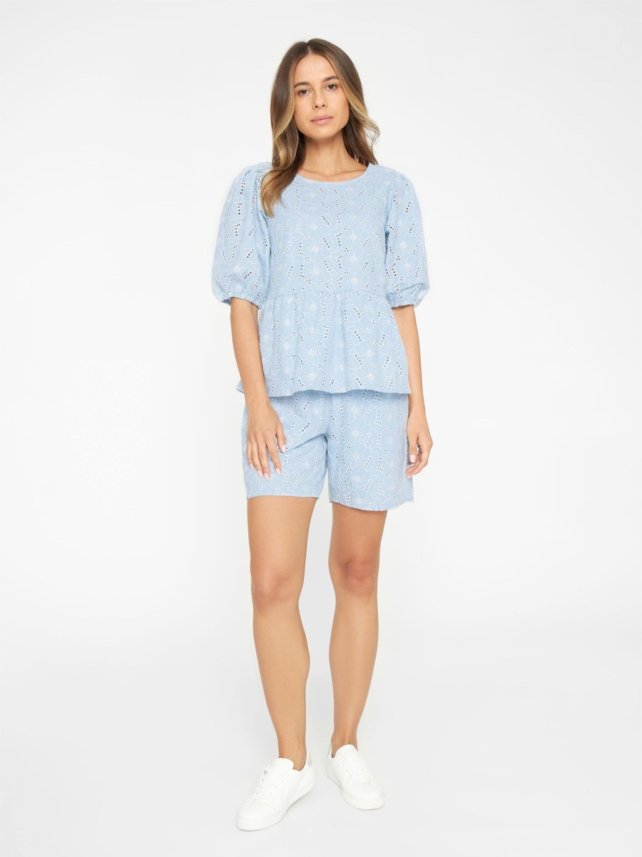 Damen Knowledge Cotton Apparel | Knowledge Cotton Apparel Embroidery Anglaise Shorts Skyway | Xs