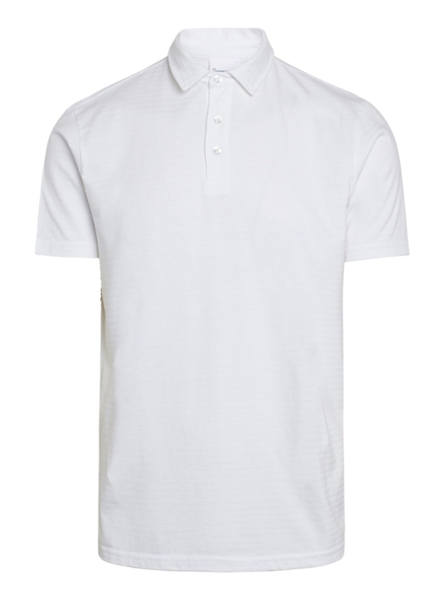 Herren Knowledge Cotton Apparel | Knowledge Cotton Apparel Rowan Tone-In-Tone Striped Polo Bright White | S