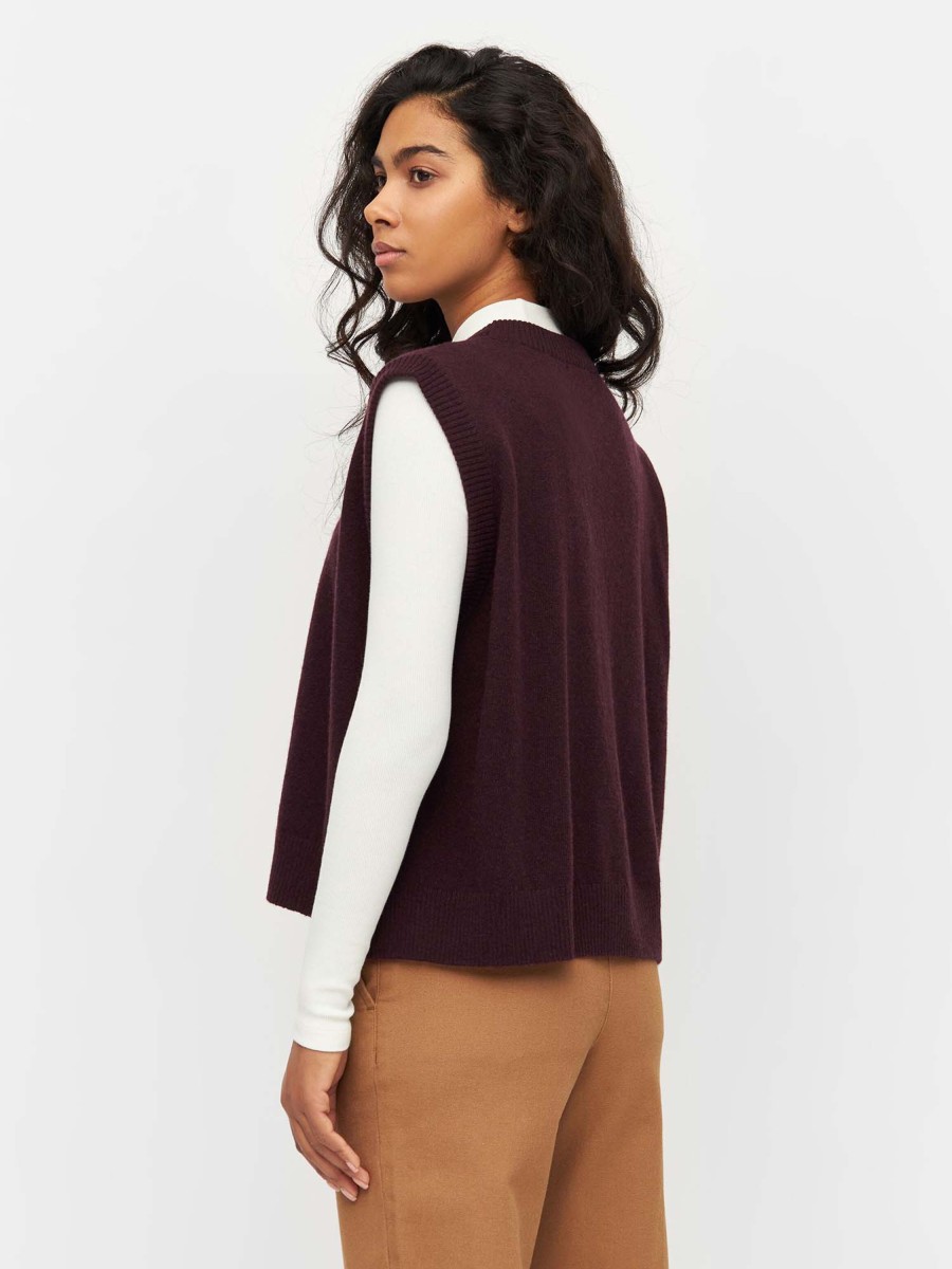 Damen Knowledge Cotton Apparel | Knowledge Cotton Apparel Lambswool Vest Chocolate Plum | M