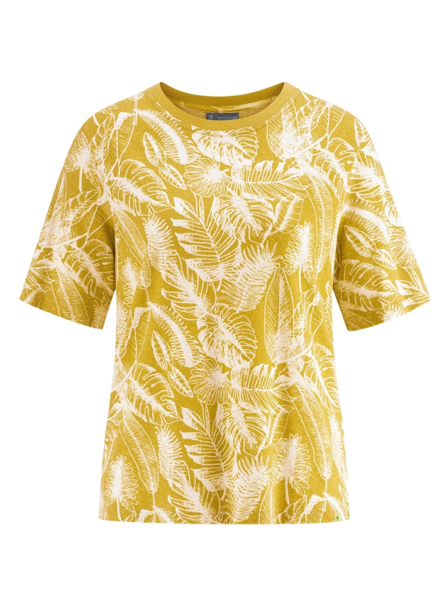 Damen HempAge | Hempage T-Shirt Jersey Jungle Print Curry | Xs