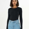 Damen Knowledge Cotton Apparel | Knowledge Cotton Apparel Rib Scoop Neck Long Sleeved Black Jet | M