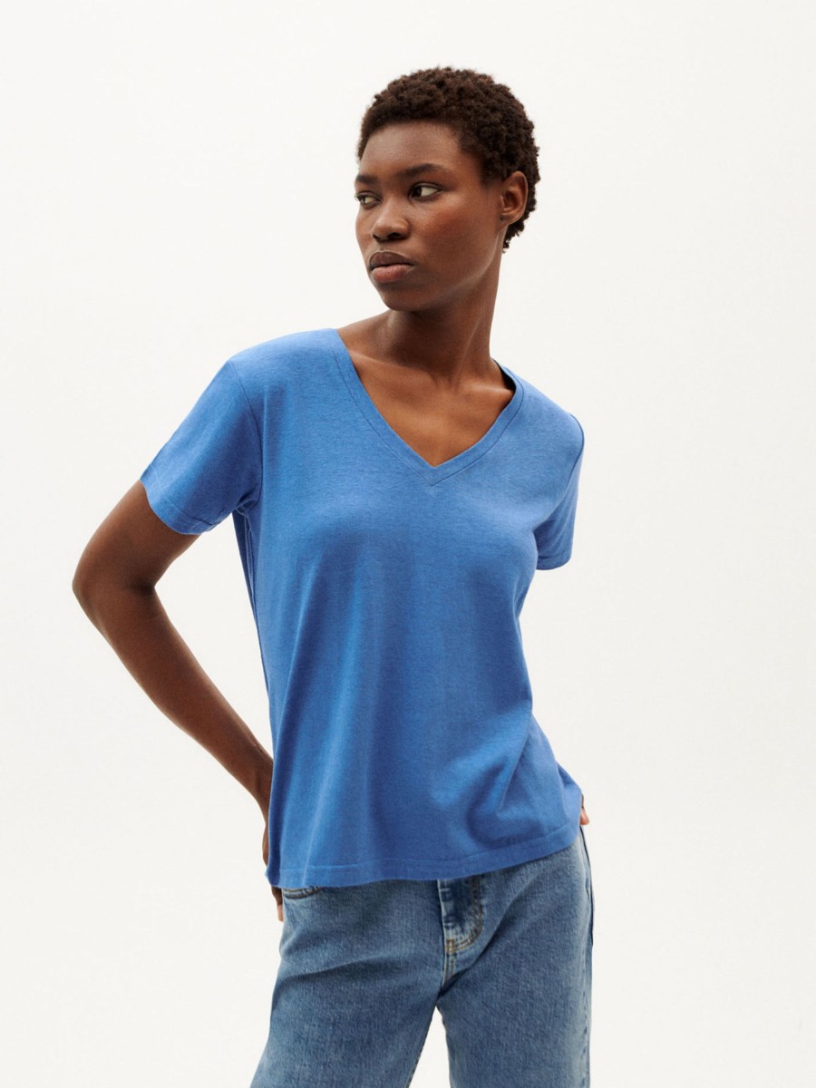 Damen Thinking MU | Thinking Mu Hemp Clavel T-Shirt Heritage Blue | Xs