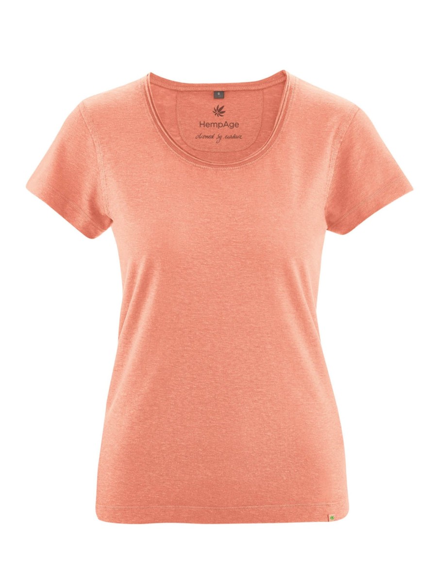 Damen HempAge | Hempage T-Shirt With Rolling Collar Peach | S