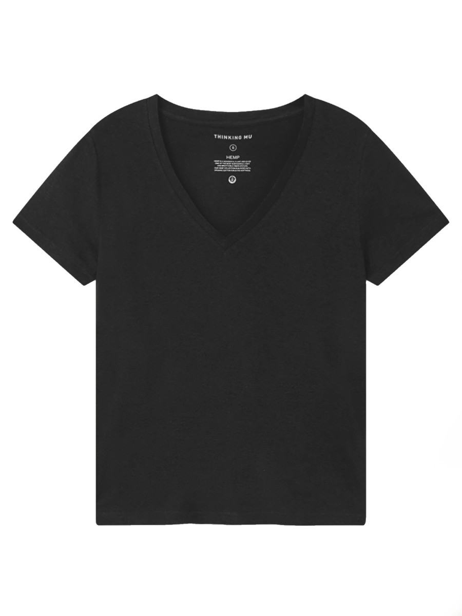 Damen Thinking MU | Thinking Mu Hemp Clavel T-Shirt Black | Xs