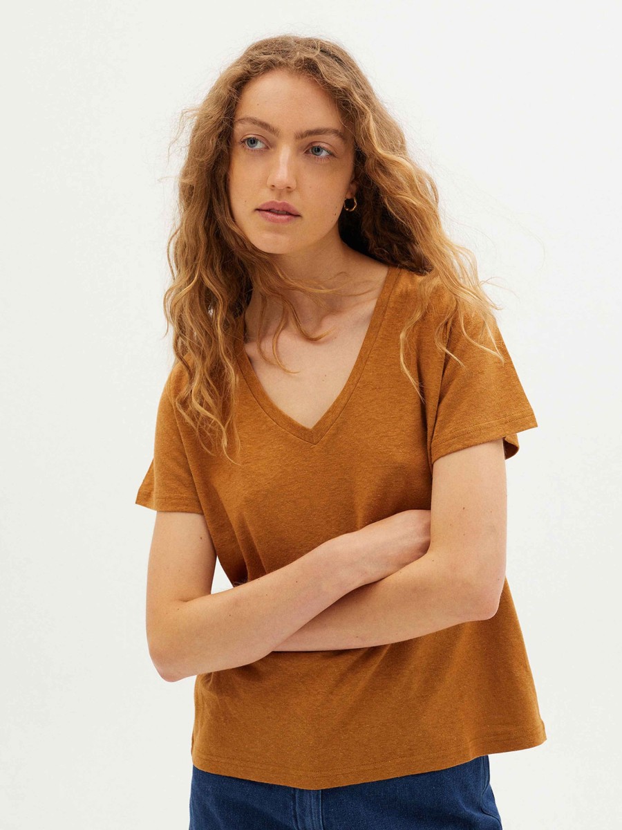 Damen Thinking MU | Thinking Mu Hemp Clavel T-Shirt Brown | M