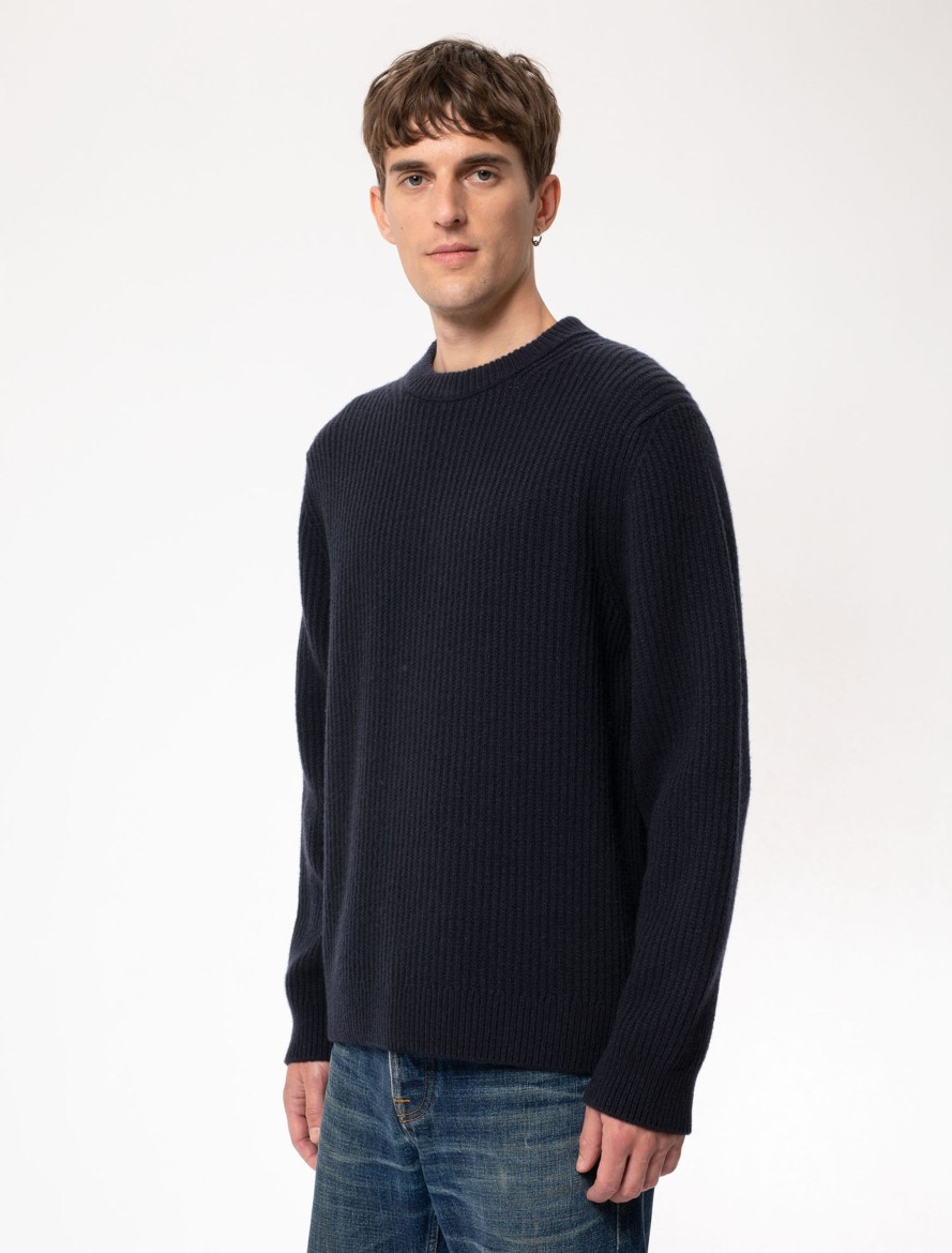 Herren Nudie Jeans | Nudie Jeans August Rib Wool Navy | S