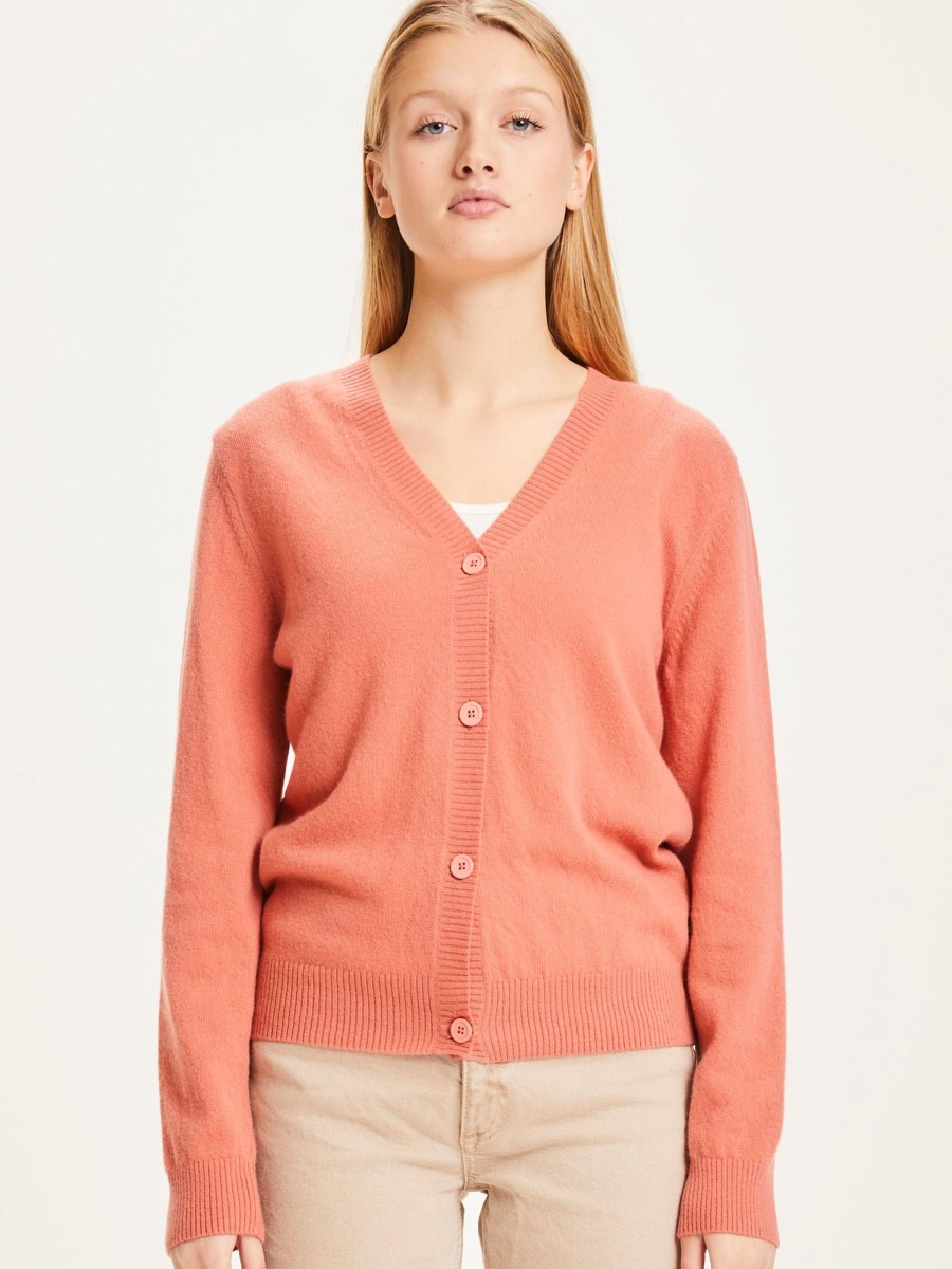 Damen Knowledge Cotton Apparel | Knowledge Cotton Apparel Lotus Lambswool V-Neck Cardigan Terra Cotta | S