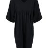 Damen Knowledge Cotton Apparel | Knowledge Cotton Apparel Heather Cotton Crepe A-Shape Dress Black Jet | S/M