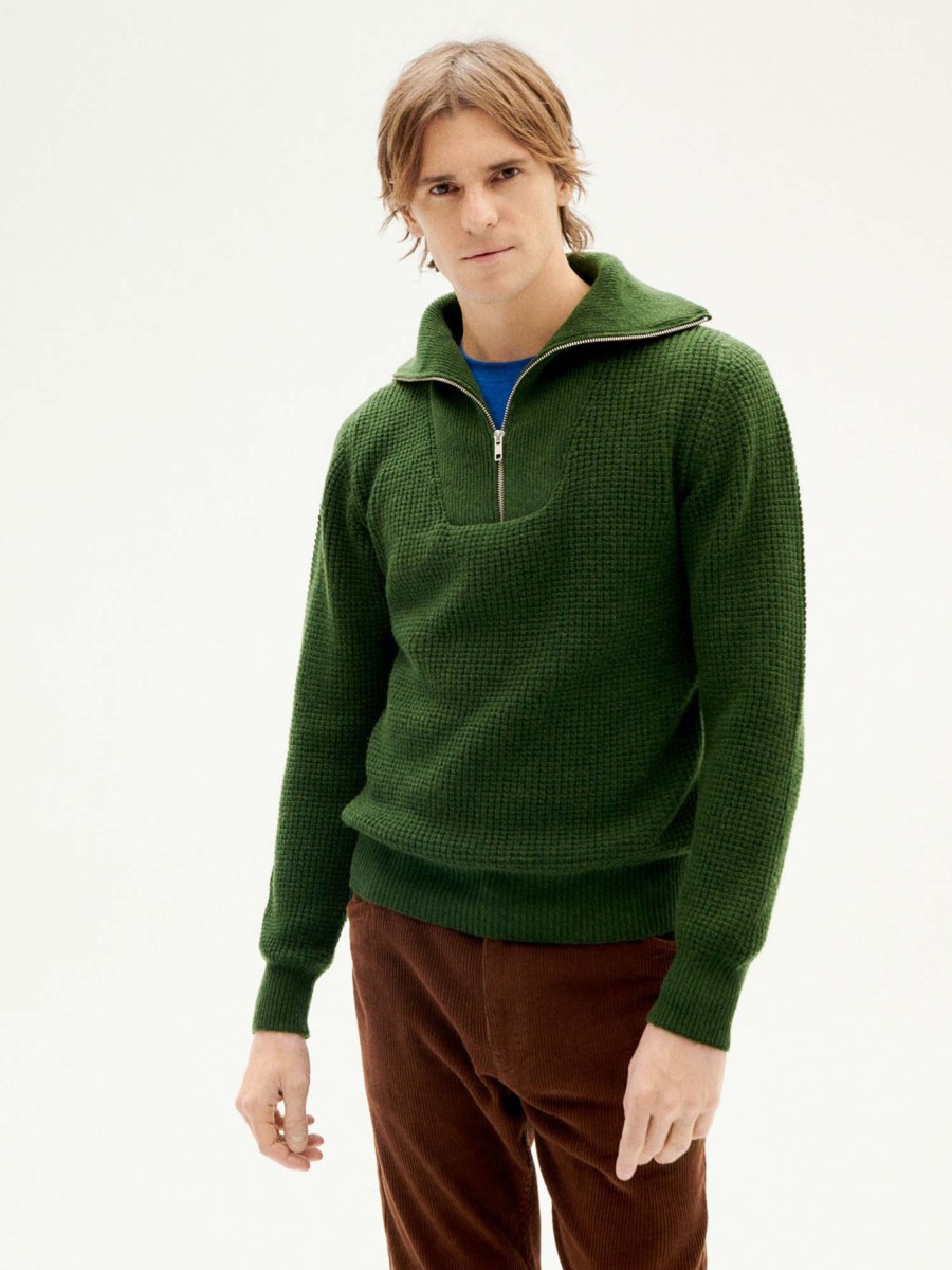 Herren Thinking MU | Thinking Mu Helio Knitted Sweater Dark Green | M