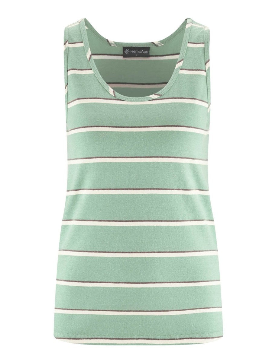 Damen HempAge | Hempage Tank Top Striped Menta Dust Nature | Xs