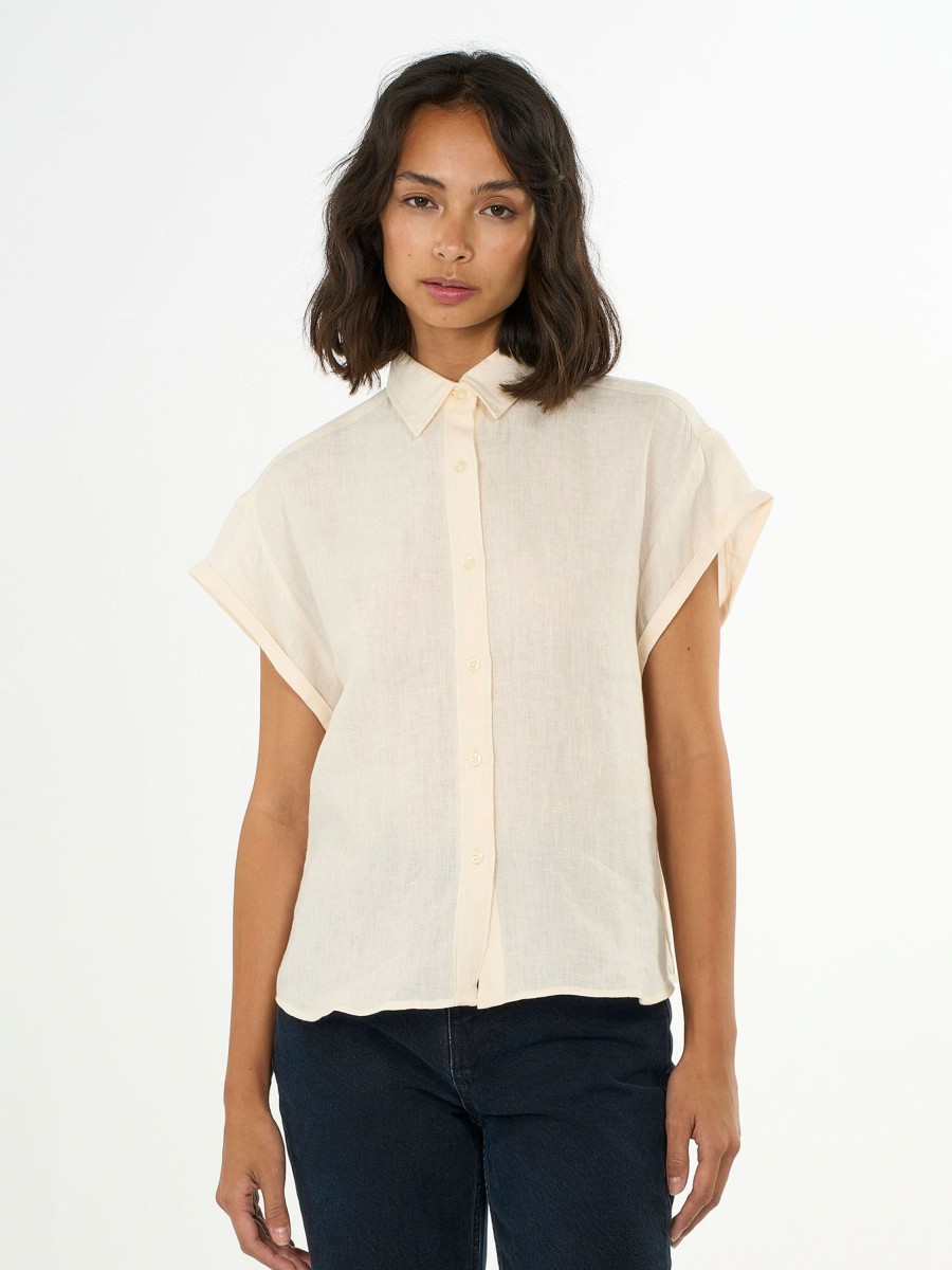 Damen Knowledge Cotton Apparel | Knowledge Cotton Apparel Aster Fold Up Short Sleeve Linen Shirt Buttercream | S