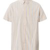 Herren Knowledge Cotton Apparel | Knowledge Cotton Apparel Relaxed Fit Striped Short Sleeved Cotton Shirt Stripe Safari | M