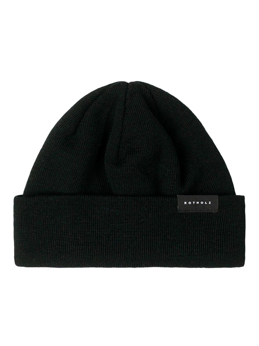 Herren Rotholz | Rotholz Short Fine Merino Beanie Black | Onesize