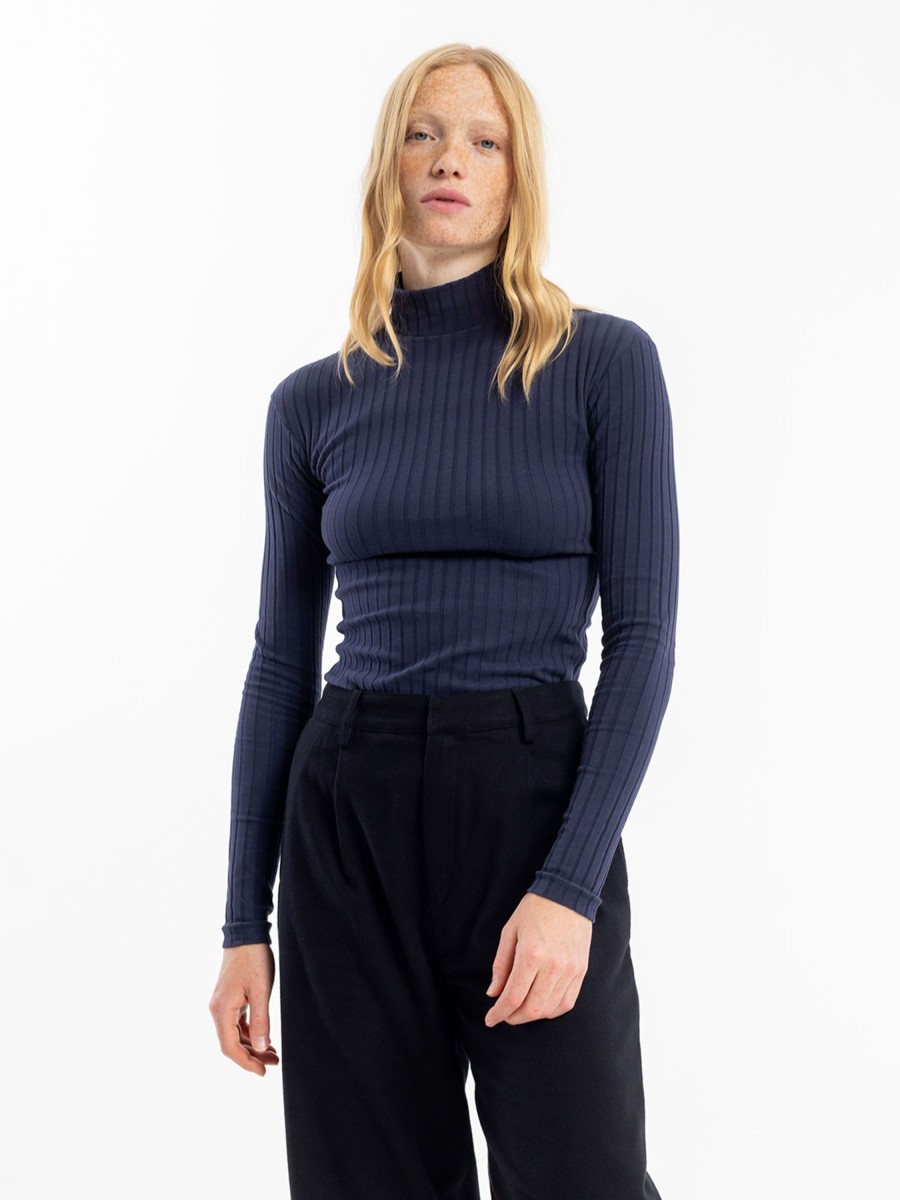 Damen Rotholz | Rotholz Longsleeve Mockneck Midnight | Xs