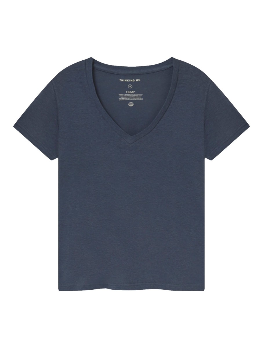 Damen Thinking MU | Thinking Mu Hemp Clavel T-Shirt Navy | Xs