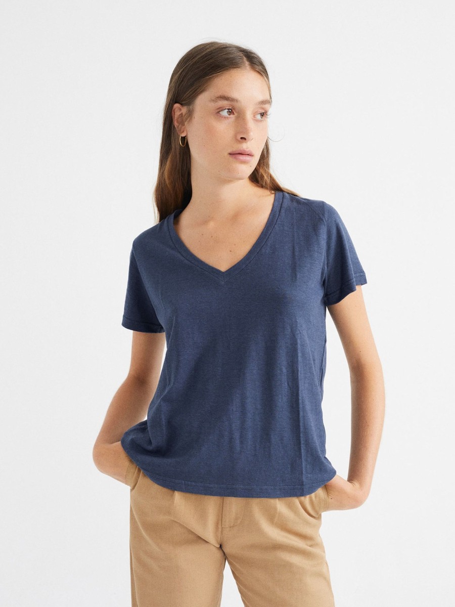 Damen Thinking MU | Thinking Mu Hemp Clavel T-Shirt Navy | Xs