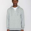 Herren Knowledge Cotton Apparel | Knowledge Cotton Apparel Zip Hood Kangaroo Badge Sweat Grey Melange | S