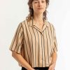 Damen Rotholz | Rotholz Cropped Lyocell Bowling Shirt Sand Black | Xs