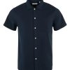 Herren Knowledge Cotton Apparel | Larch Waffle Ss Custom Fit Shirt Total Eclipse | S