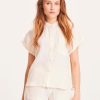 Damen Knowledge Cotton Apparel | Aster Collar Stand Short Sleeve Linen Shirt Buttercream | Xs