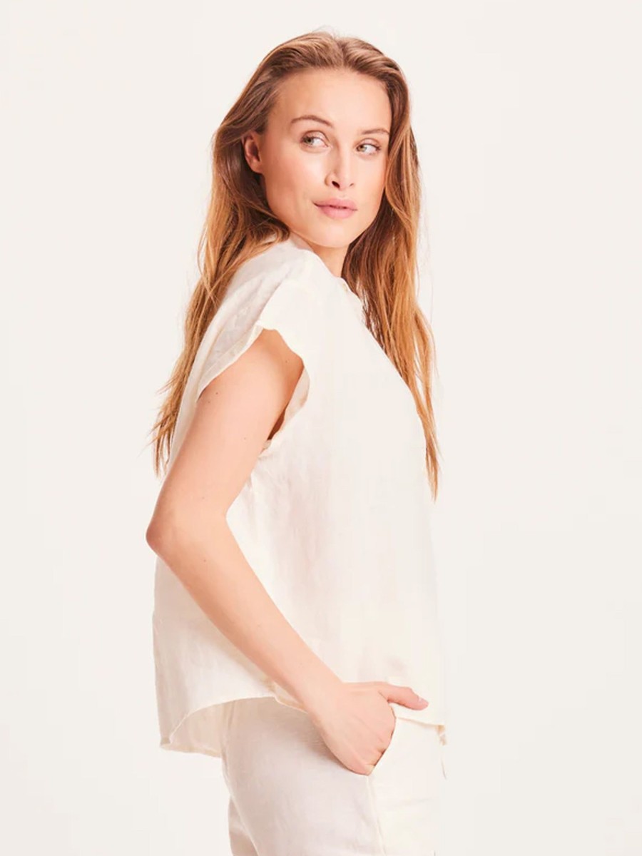 Damen Knowledge Cotton Apparel | Aster Collar Stand Short Sleeve Linen Shirt Buttercream | Xs