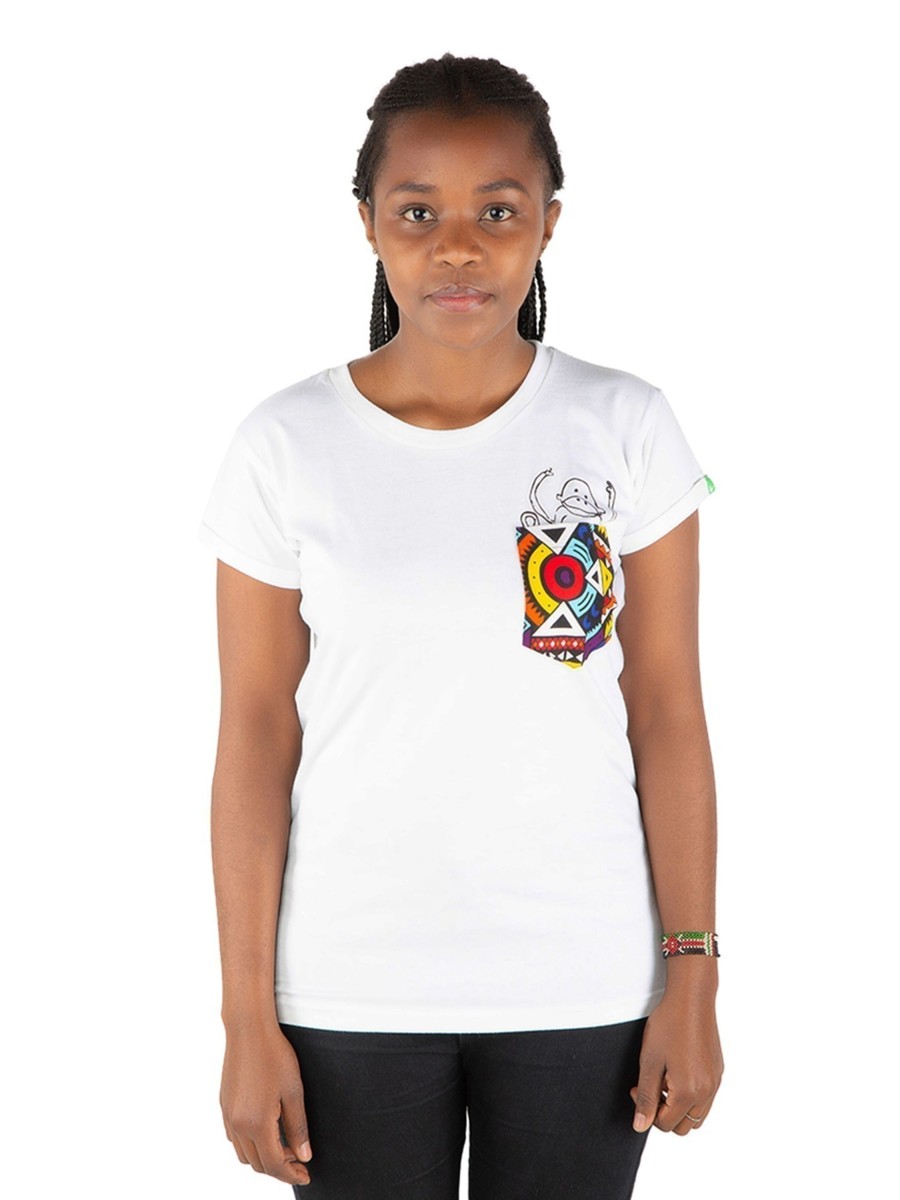 Damen Kipepeo Clothing | Nyani Frauen T-Shirt White | L