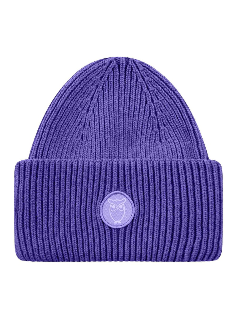 Damen Knowledge Cotton Apparel | Knowledge Cotton Apparel Big Rib Beanie Deep Purple | Onesize