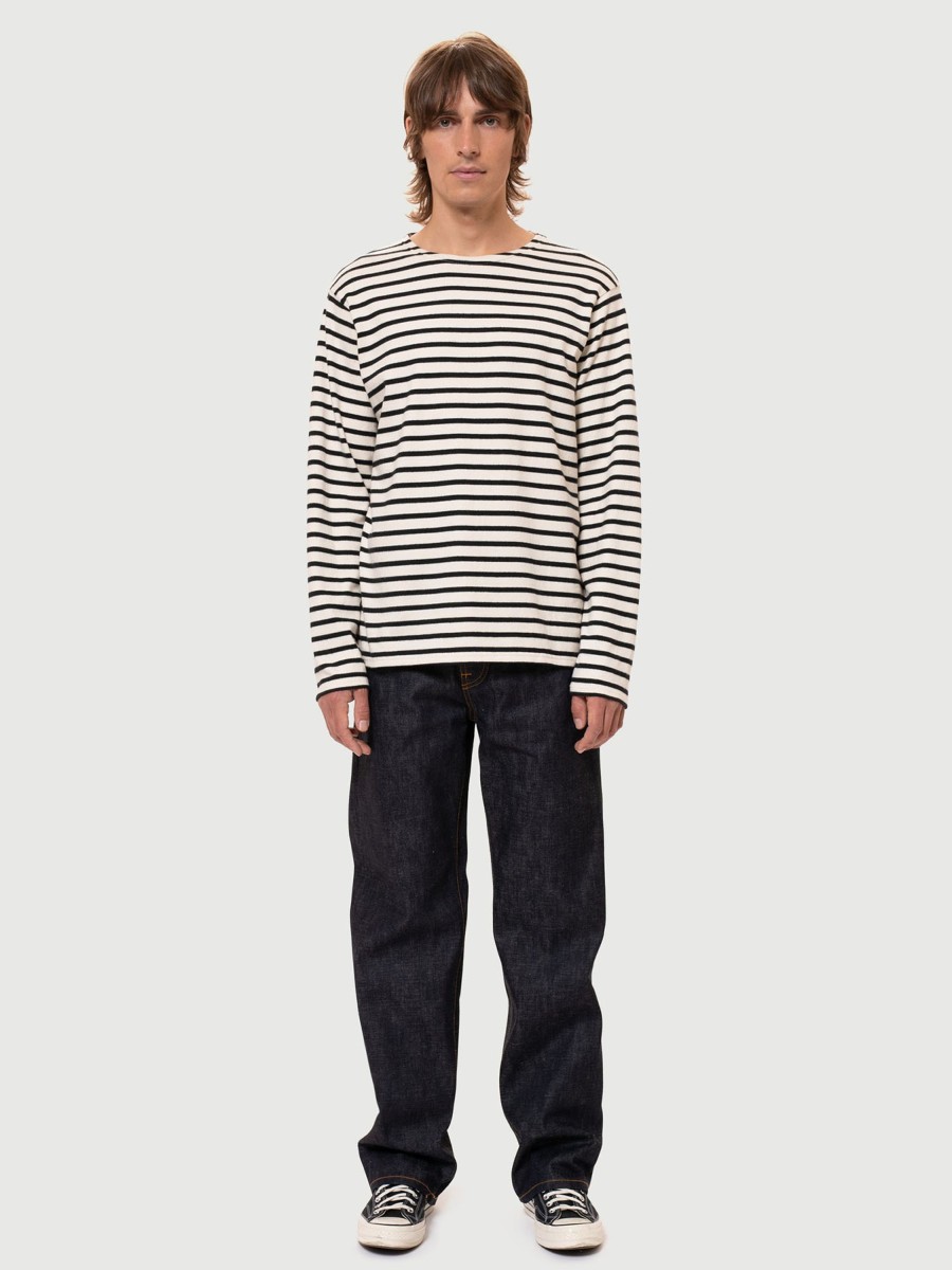 Herren Nudie Jeans | Nudie Jeans Charles Sailor Stripe Offwhite/Black | M