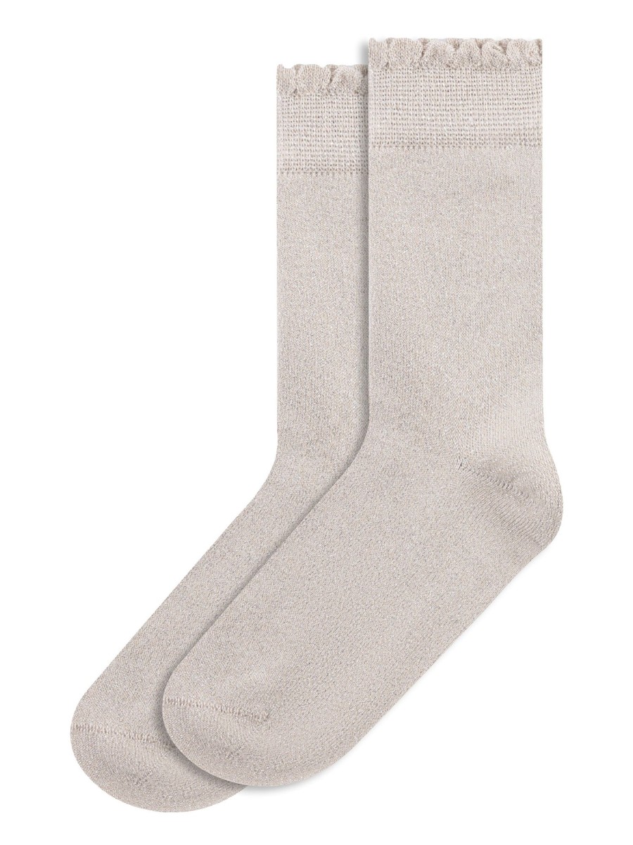 Damen Knowledge Cotton Apparel | Knowledge Cotton Apparel Scallop Rib Edge Glitter Socks Light Feather Gray | 35-38