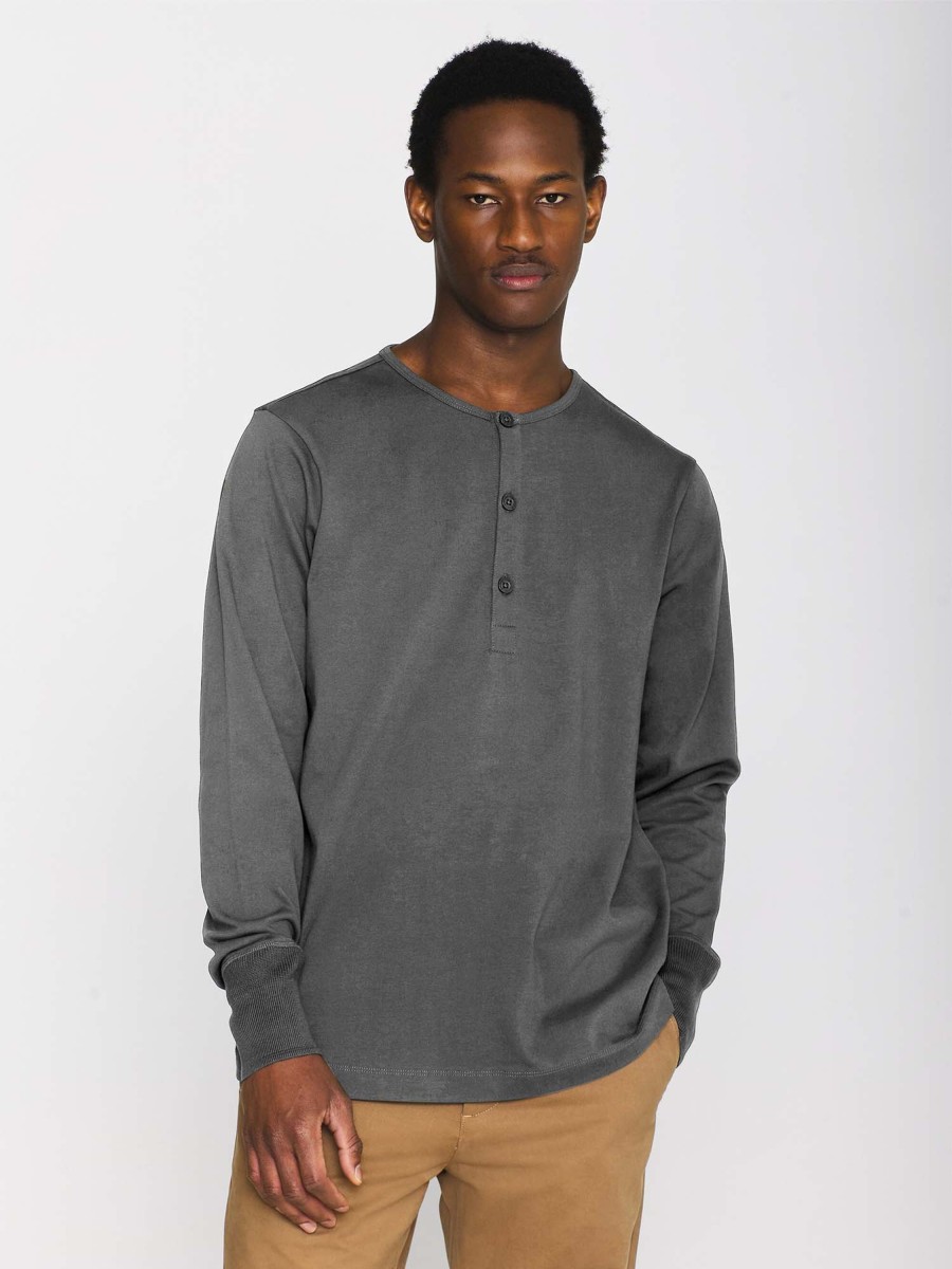 Herren Knowledge Cotton Apparel | Knowledge Cotton Apparel Bo Longsleeve Henley Dark Grey Melange | S