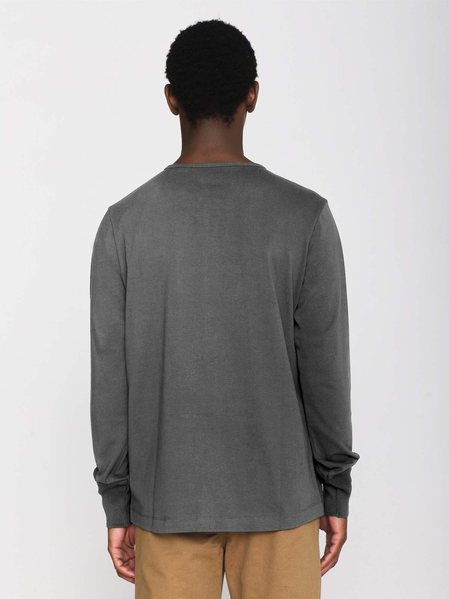 Herren Knowledge Cotton Apparel | Knowledge Cotton Apparel Bo Longsleeve Henley Dark Grey Melange | S