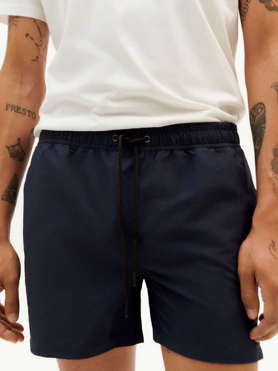 Herren Thinking MU | Thinking Mu Seersucker Limpopo Swimwear Navy | L