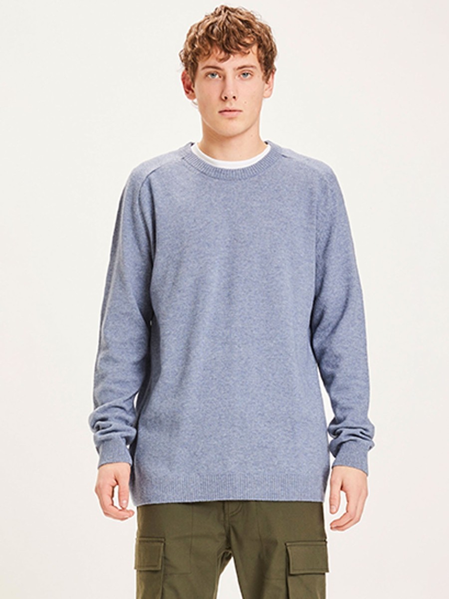 Herren Knowledge Cotton Apparel | Knowledge Cotton Field O-Neck Knit Blue Fog | Xl