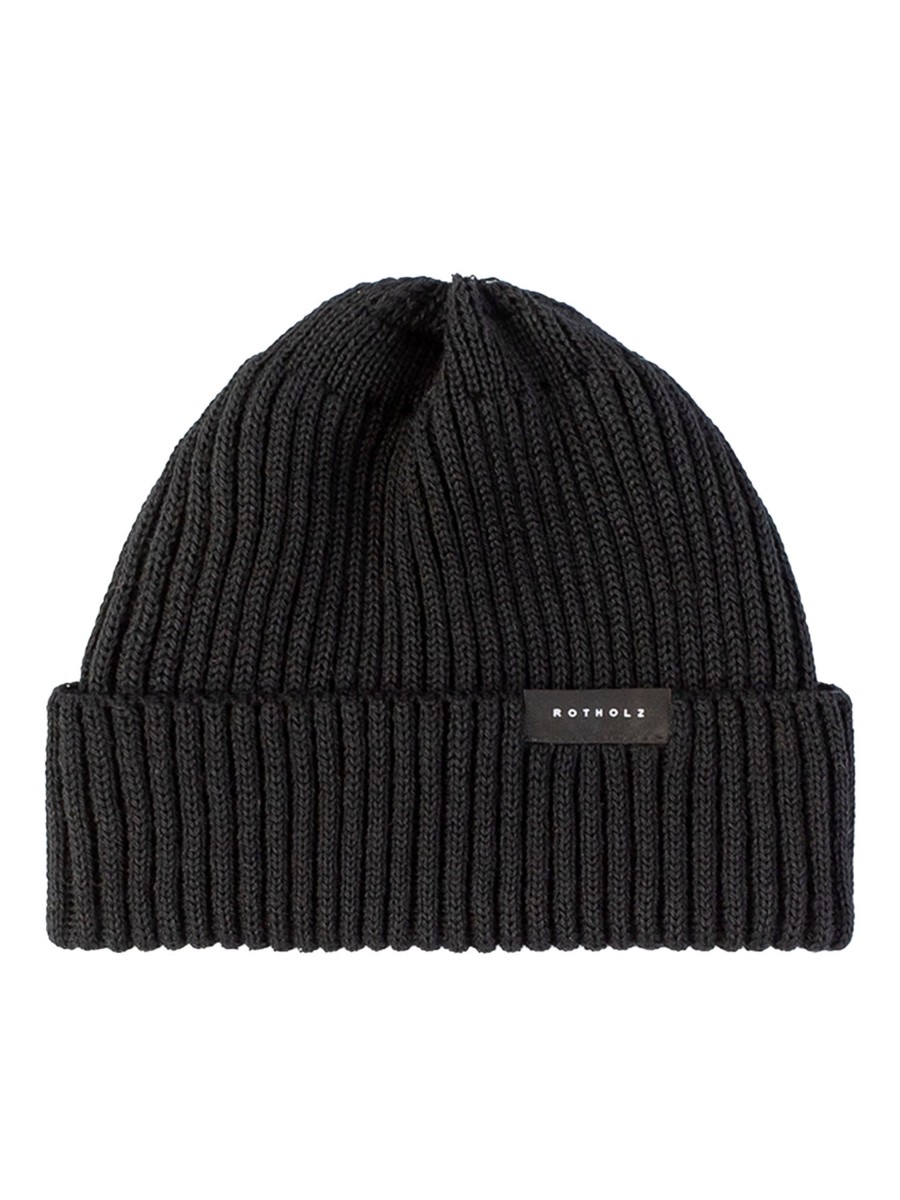 Herren Rotholz | Rotholz Short Ribbed Merino Beanie Black | Onesize