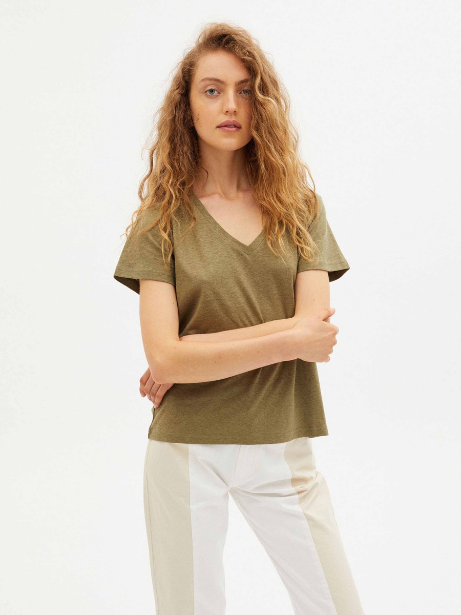 Damen Thinking MU | Thinking Mu Hemp Clavel T-Shirt Kaki | Xs