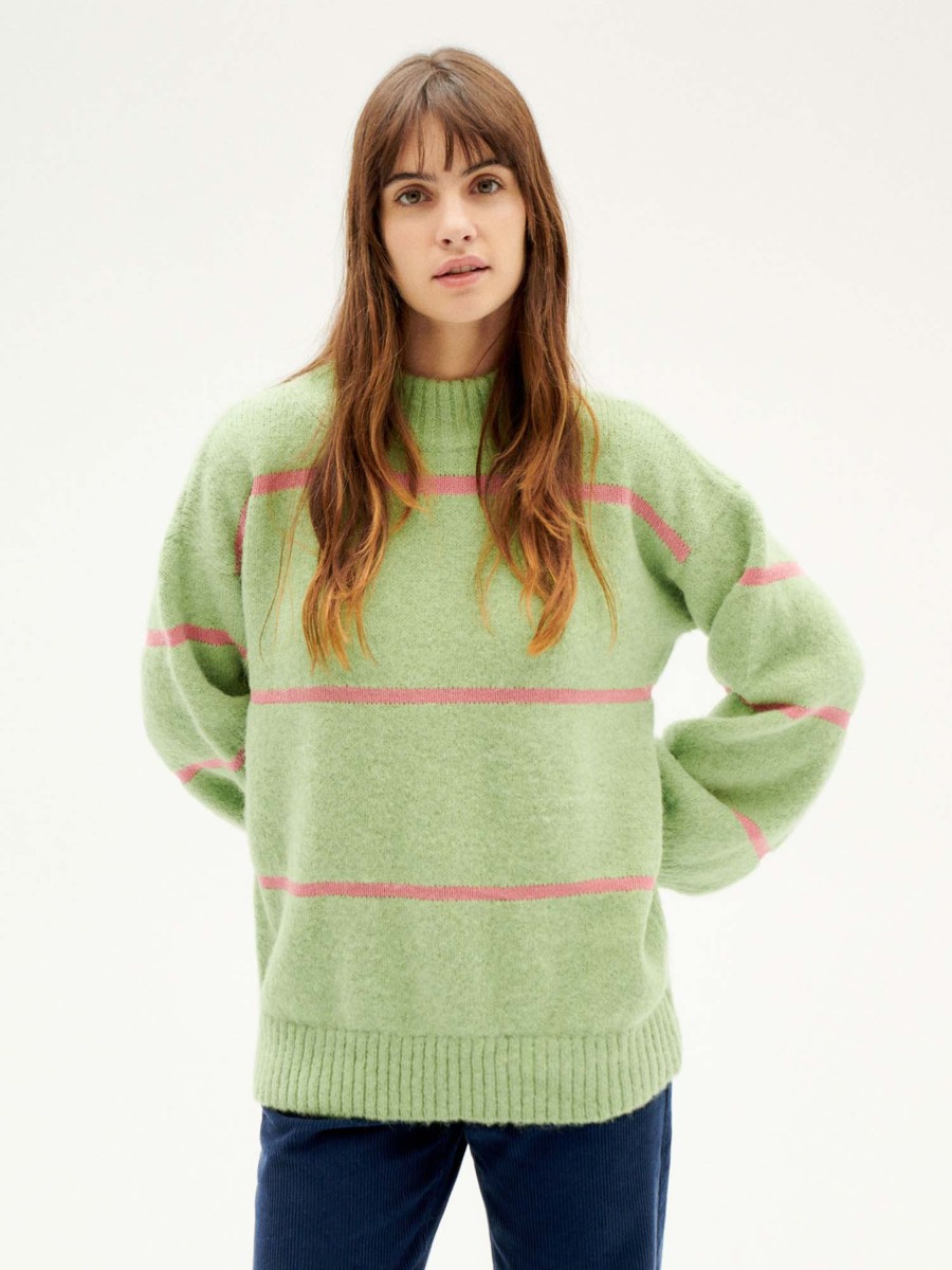 Damen Thinking MU | Thinking Mu Madi Striped Knitted Sweater Parrot Green | S