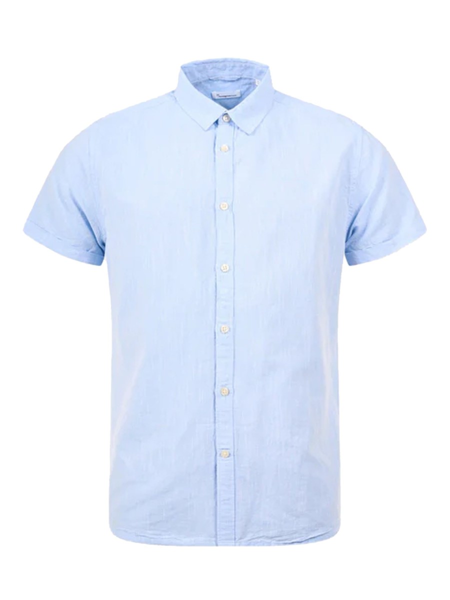 Herren Knowledge Cotton Apparel | Knowledge Cotton Apparel Larch Ss Linen Custom Fit Shirt Skyway | S