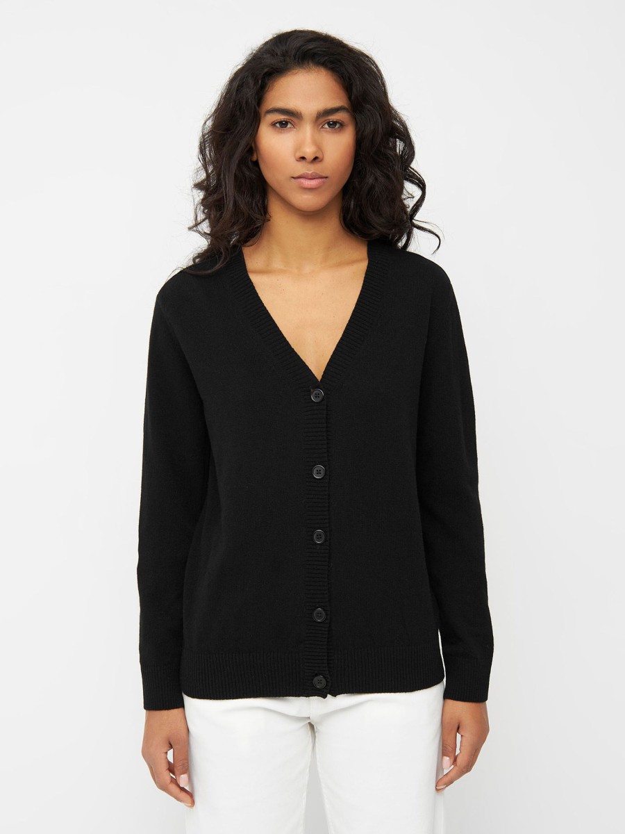 Damen Knowledge Cotton Apparel | Knowledge Cotton Apparel Lambswool V-Neck Cardigan Black Jet | Xs