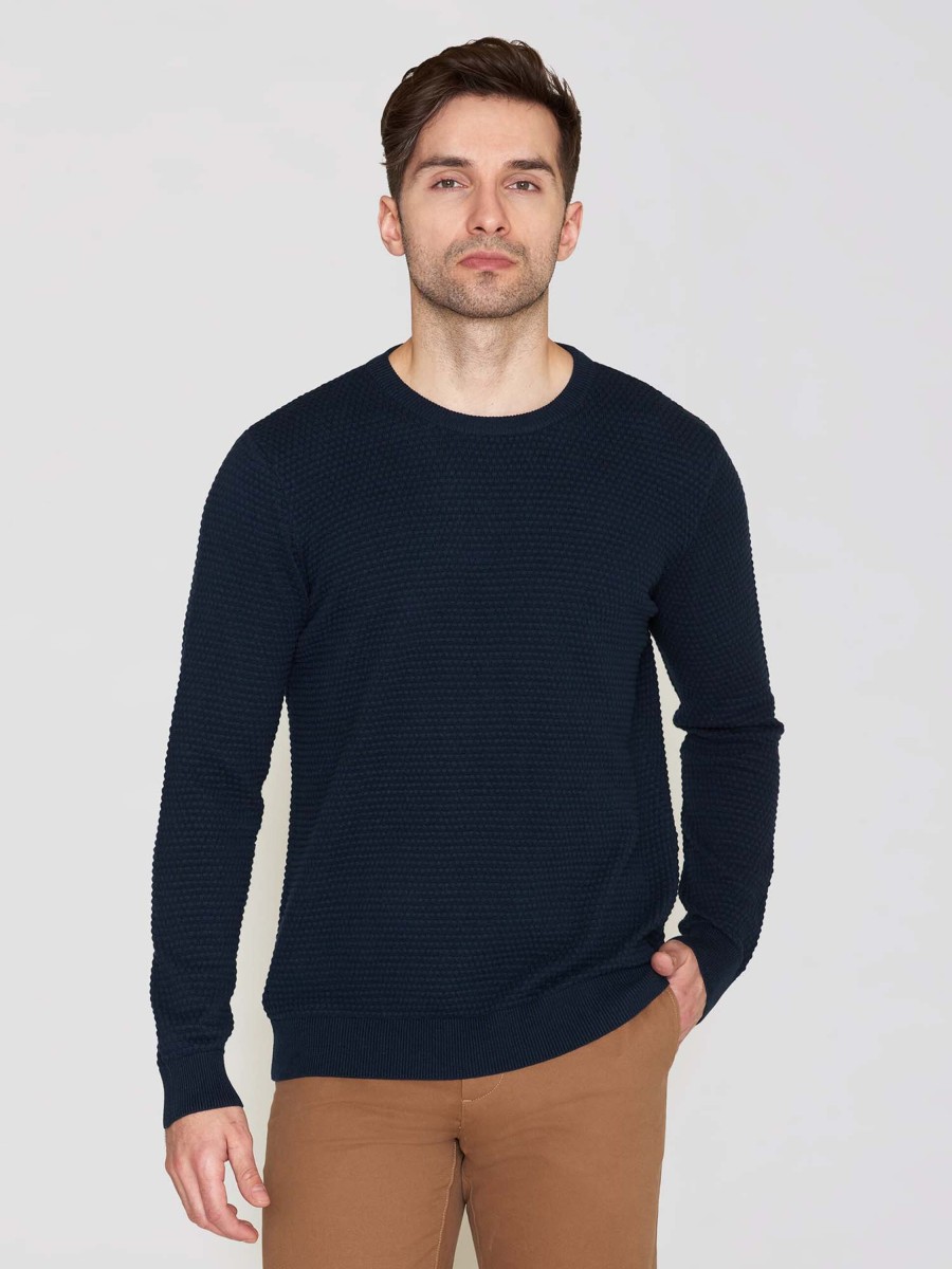 Herren Knowledge Cotton Apparel | Knowledge Cotton Apparel Vagn Regular Bubble Knit Crew Neck Total Eclipse | S